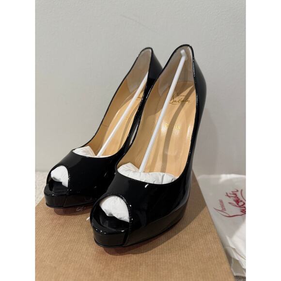 Christian Louboutin New Very Privé 120mm Black Patent Peep Toe Pumps Size 41 NEW - Picture 5 of 9